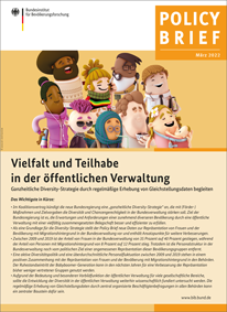 Titelbild Policy Brief „Vielfalt und Teilhabe in der öffentlichen Verwaltung“ (verweist auf: Vielfalt und Teilhabe in der öffentlichen Verwaltung)